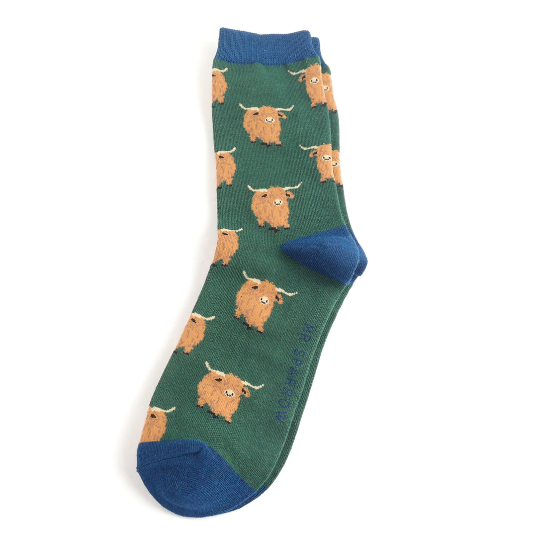 Mr Sparrow Men's Bamboo Socks Highland Herd Green