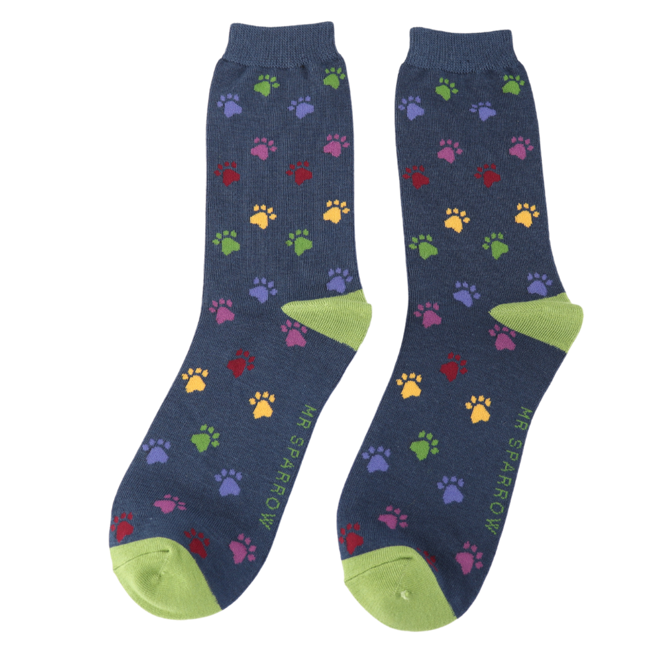Mr Sparrow Men's Bamboo Multi Paw Prints Socks Navy