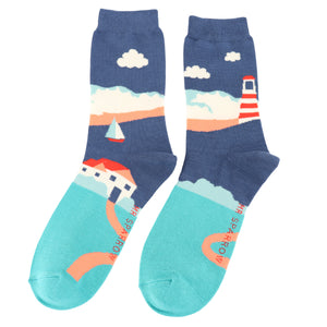 Mr Sparrow Men's Bamboo Seascape Socks Navy