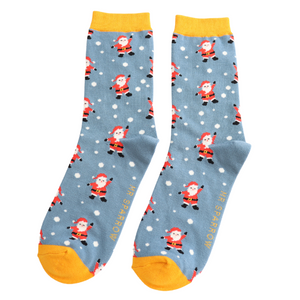 Mr Sparrow Men's Bamboo Socks Jolly Santa Denim