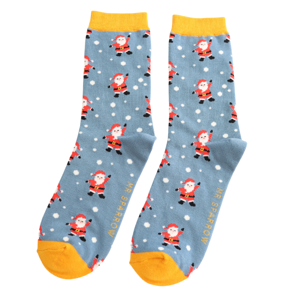 Mr Sparrow Men's Bamboo Socks Jolly Santa Denim