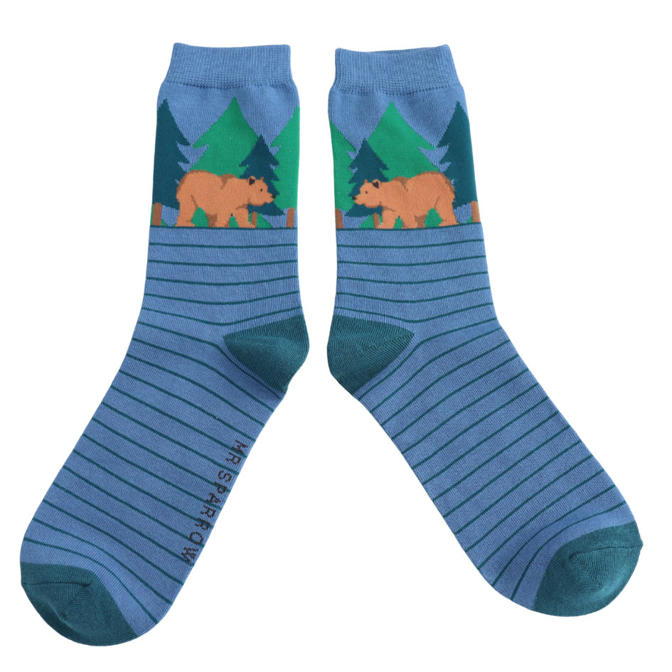 Mr Sparrow Bear Forest Men's Socks Bright denim