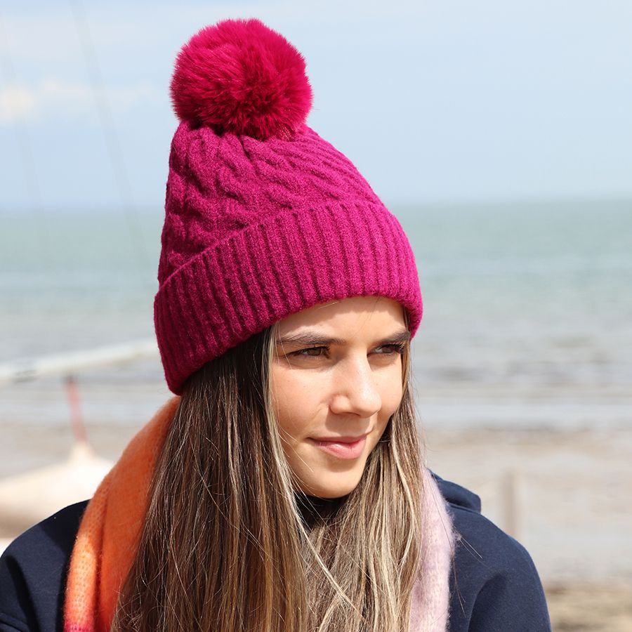 Magenta Cable Knit Hat