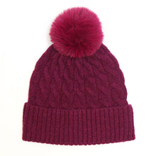 Load image into Gallery viewer, Magenta Cable Knit Hat
