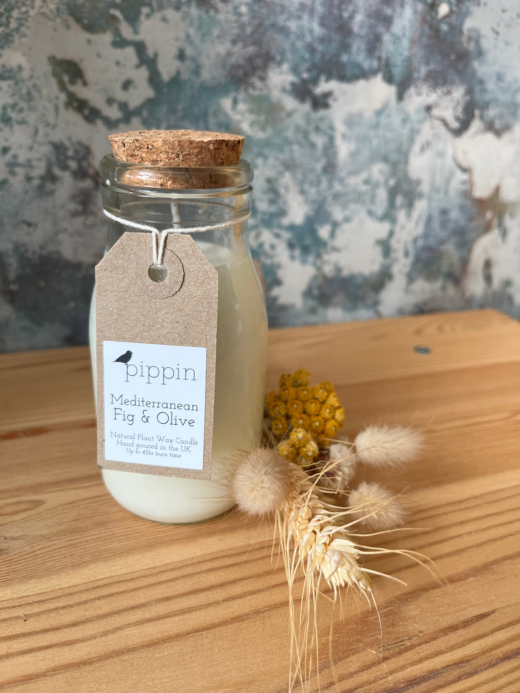 Mediterranean Fig & Olive - Pippin 200ml milk bottle candle with cork lid