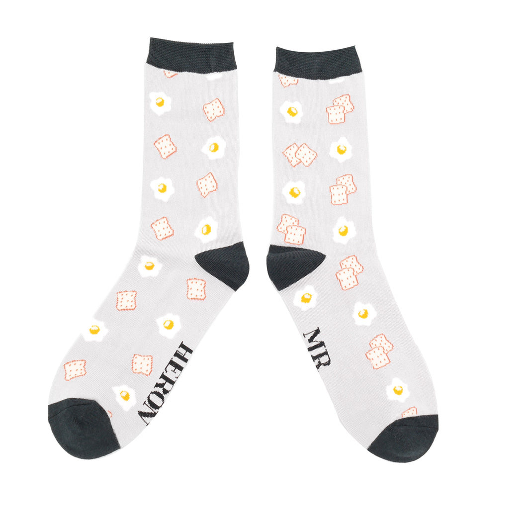 Mr Heron men's bamboo socks Eggs and Toast silver