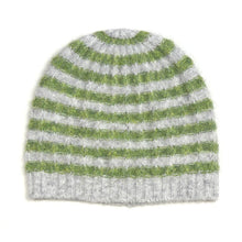 Load image into Gallery viewer, Green &amp; Grey Striped Knitted Beanie Hat
