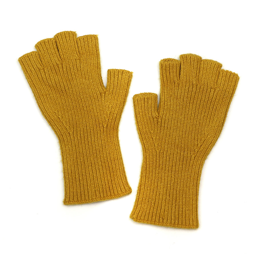 Mustard Ribbed Knitted Fingerless Gloves