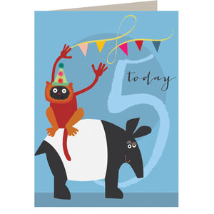 Age 5 Tapir & Lemur Birthday card