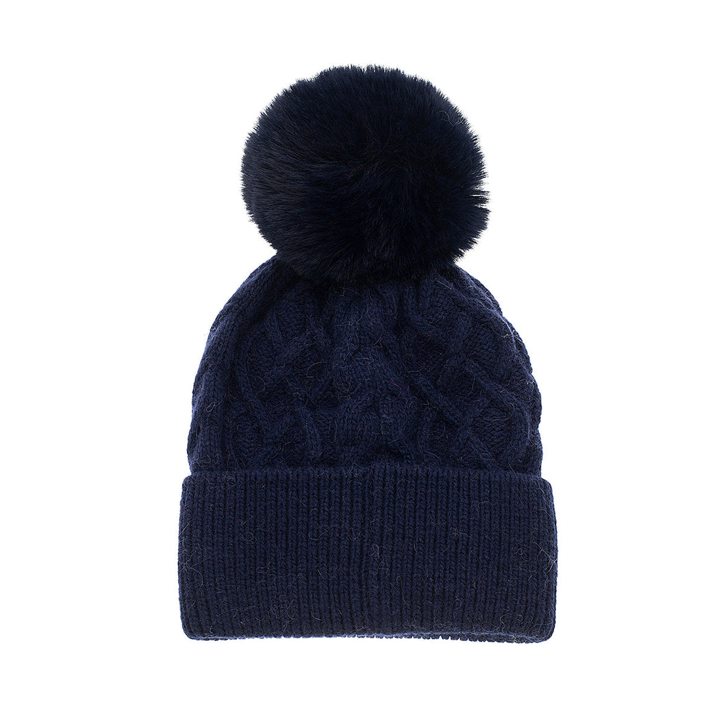Navy Blue Knitted Bobble Hat