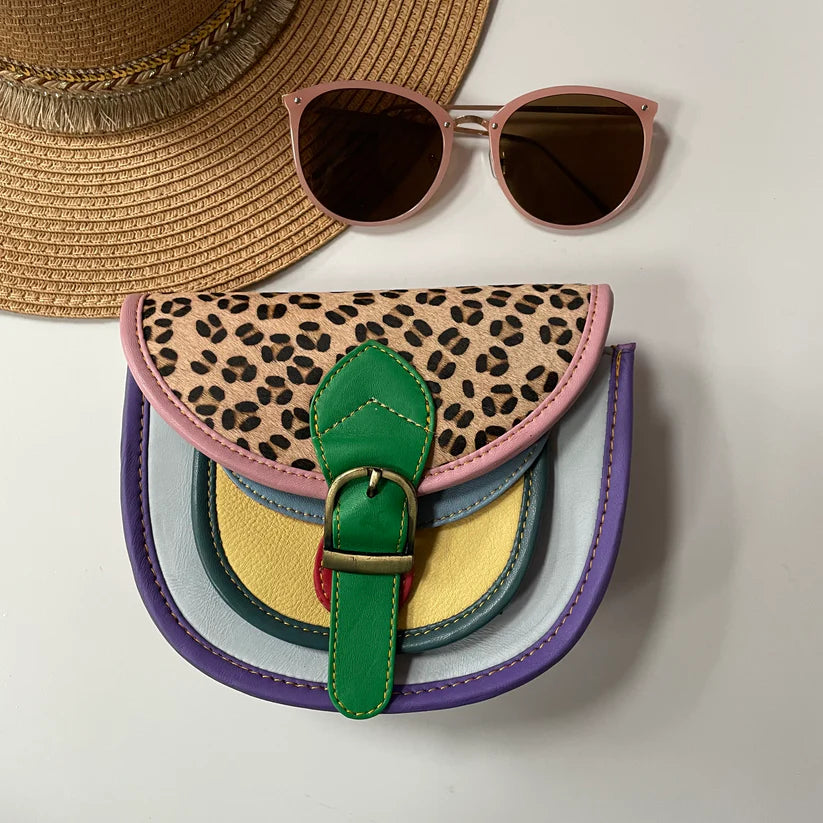 Olivia Light Blue Leopard Upcycled Leather Handbag