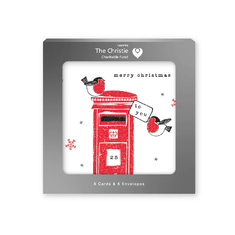 Pack of 8 Charity Christmas Cards - Post Box Robins