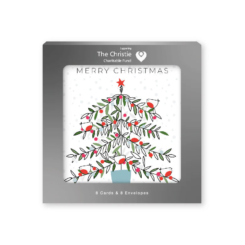 Pack of 8 Charity Christmas Cards - Robins on Christmas Tree