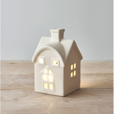 Dainty White House T-light Holder, 11cm