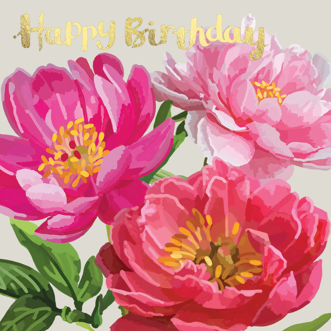 Happy Birthday 3 Pink Peonies Card