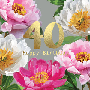 40th Happy Birthday Peonies Card