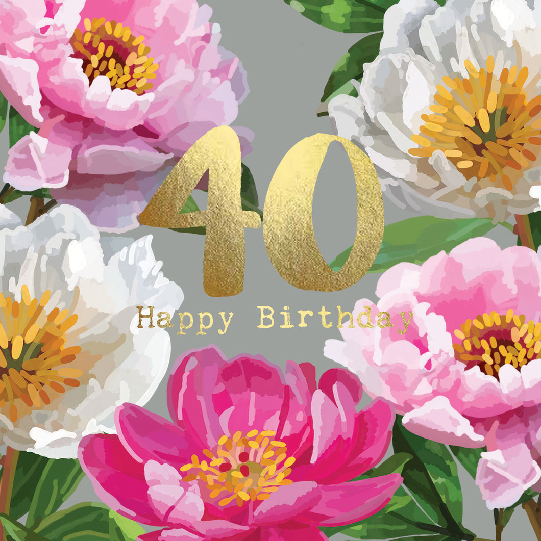 40th Happy Birthday Peonies Card