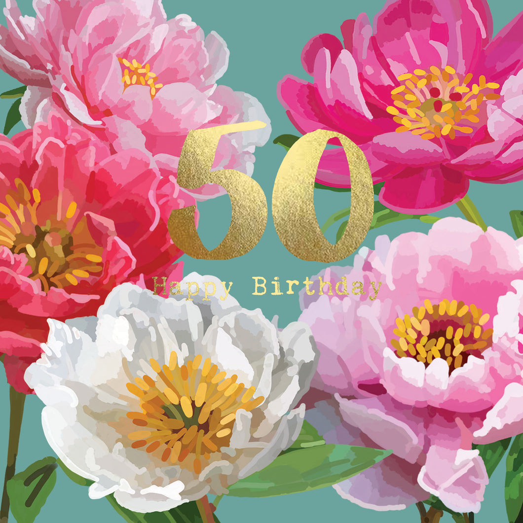 50th Happy Birthday Peonies Card