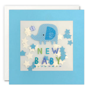 Blue Elephant Paper Shakies New Baby Card