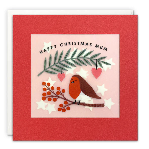 Mum Robin Paper Shakies Christmas card