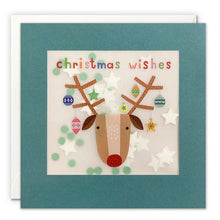 Load image into Gallery viewer, Reindeer with Baubles Paper Shakies Christmas card
