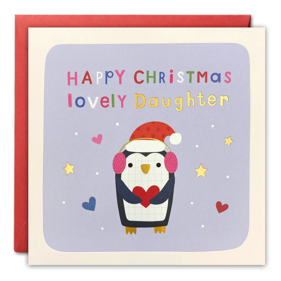 Daughter Penguin Christmas Square Peg Card