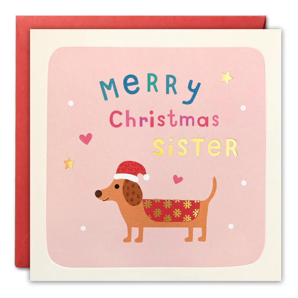 Sister Dachshund Christmas Square Peg Card