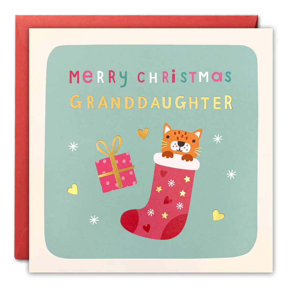 Granddaughter Cat Christmas Square Peg Card
