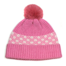 Load image into Gallery viewer, Rose pink and white floral design pompom bobble hat
