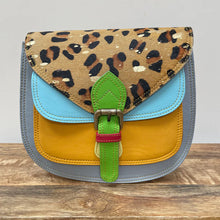 Load image into Gallery viewer, Ruby Grey Yellow Leopard Upcycled Leather Handbag
