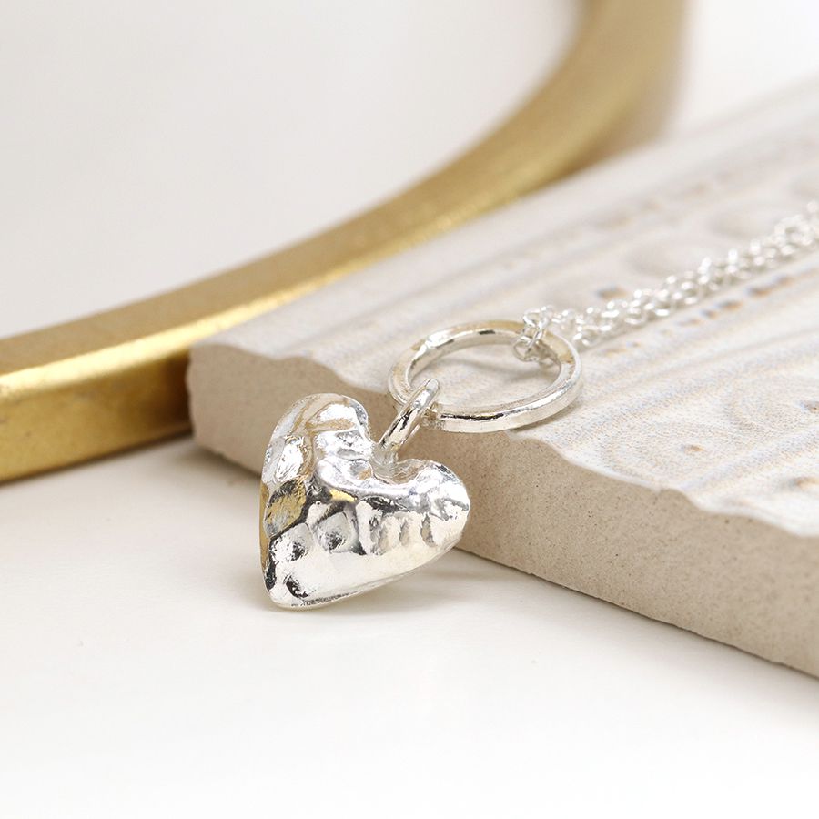 Sterling silver hammered heart necklace