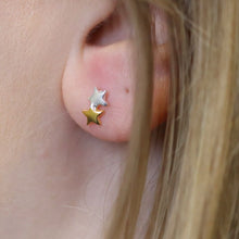 Load image into Gallery viewer, Sterling silver and gold double star earrings
