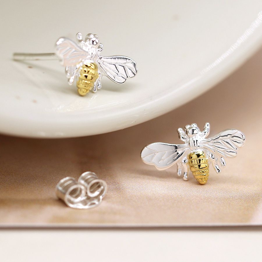 Sterling silver bee earrings