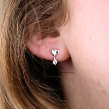 Load image into Gallery viewer, Sterling silver double drop heart stud earrings
