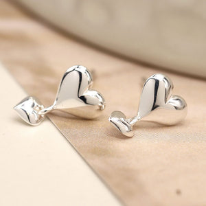 Sterling silver double drop heart stud earrings