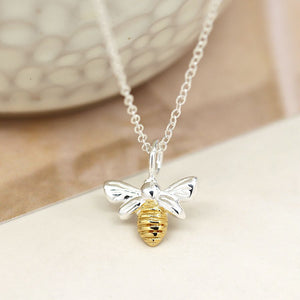 Sterling silver and gold bee necklace