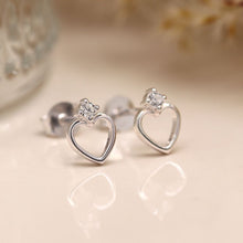 Load image into Gallery viewer, Sterling silver heart crystal cut out stud earrings
