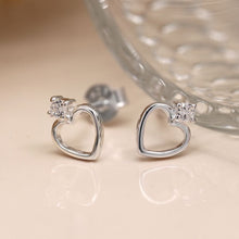 Load image into Gallery viewer, Sterling silver heart crystal cut out stud earrings
