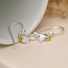 Load image into Gallery viewer, Sterling silver and gold robin drop earrings
