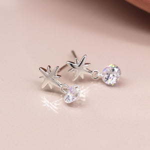 Sterling silver star earrings with CZ drops