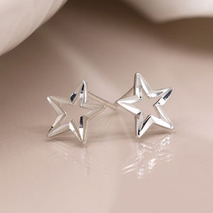 Sterling silver cut-out star stud earrings