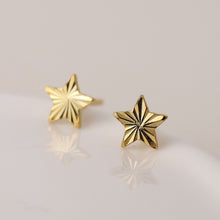 Load image into Gallery viewer, Sterling Silver Gold Plated Textured Star Stud Earrings
