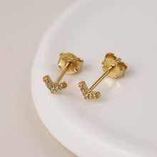 Load image into Gallery viewer, Sterling Silver Gold Plated Crystal 'V' Stud Earrings

