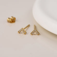 Load image into Gallery viewer, Sterling Silver Gold Plated Crystal 'V' Stud Earrings
