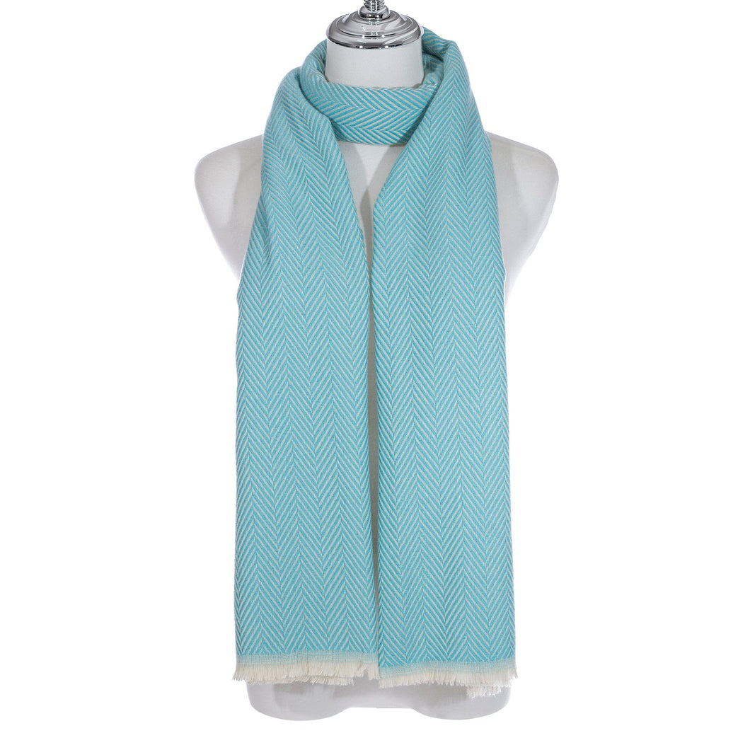 Aqua Blue Chevron Patterned Medium Weight Scarf