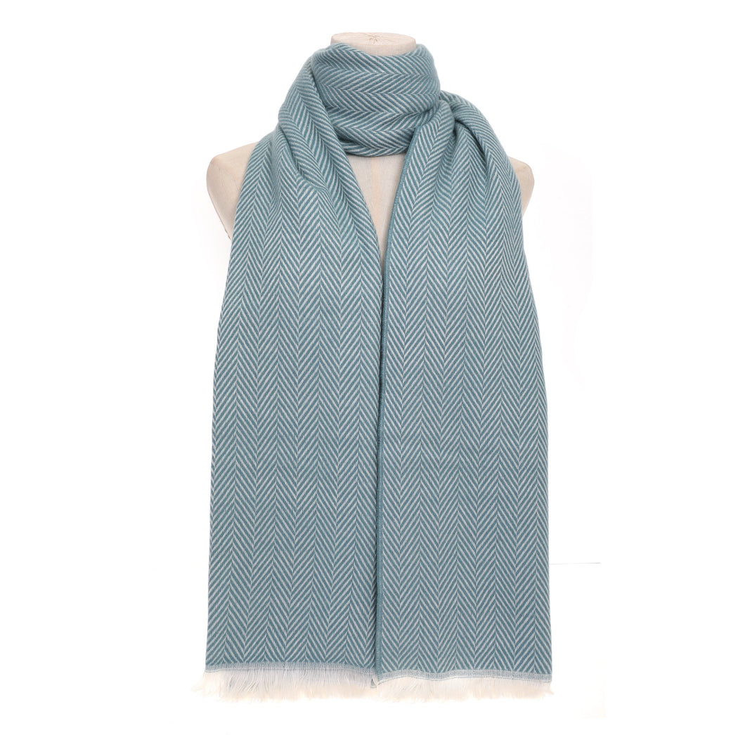 Teal Chevron Patterned Medium Weight Scarf