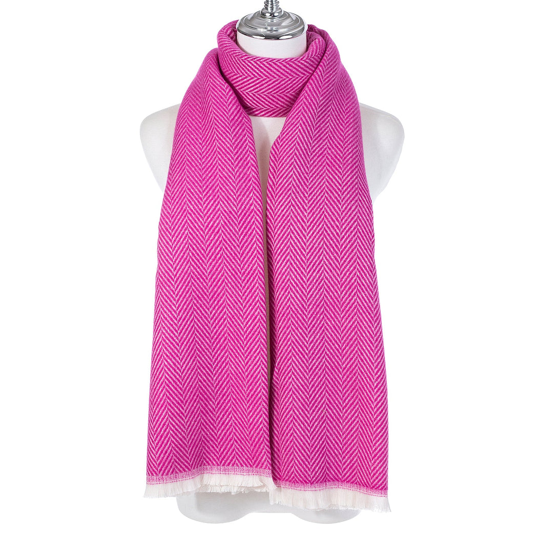 Fuchsia Pink Chevron Patterned Medium Weight Scarf