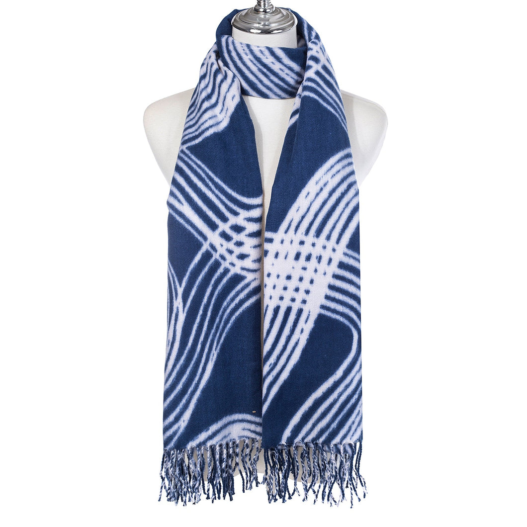 China Blue & White Patterned Medium Weight Scarf