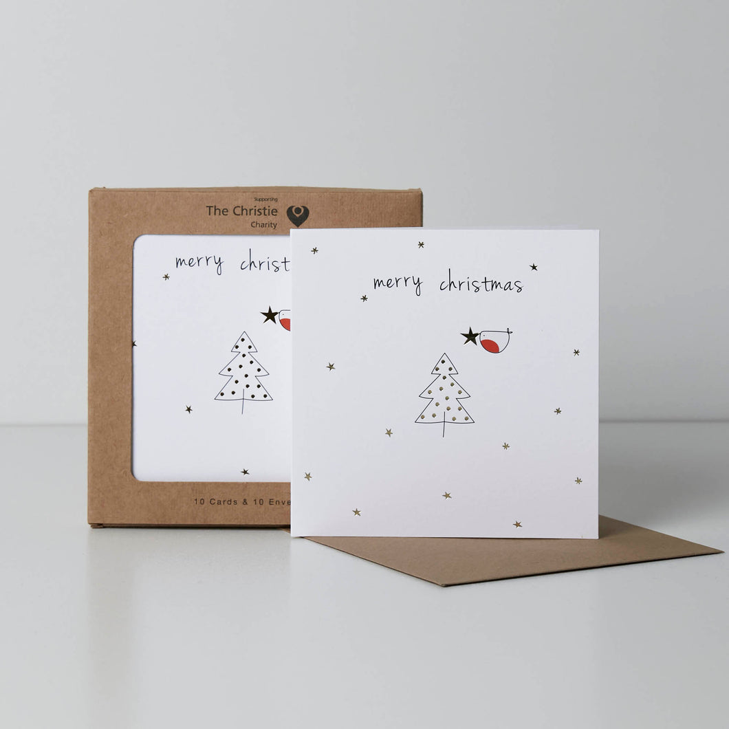Christmas Card Pack of 10 - Robin & Tree
