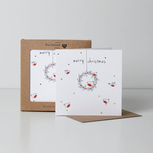 Christmas Card Pack of 10 - Robins Wreath